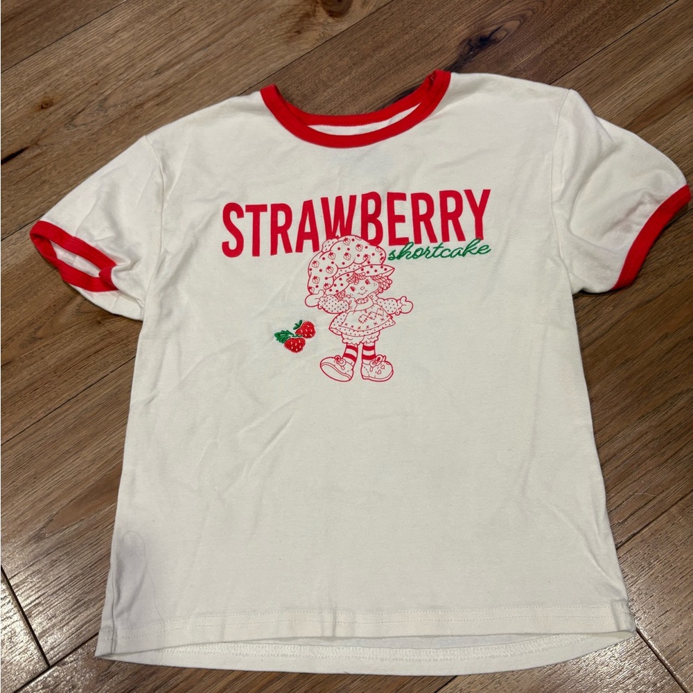 White and Red Crop Top with Strawberry Design